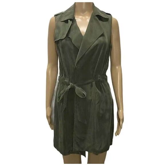 Elevenses Olive Wrap Trench Dress / Vest. SP. Anthropologie - Picture 11 of 13